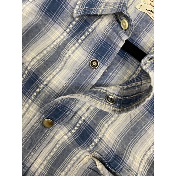 Lucky Brand Mens Shirt size Large Blue Plaid Snap Short Sleeve Cotton Classic - Picture 7 of 13
